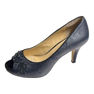 Alex Marie Lauren Pumps Navy Blue Sparkle Size 8 Leather Peep Toe Heels